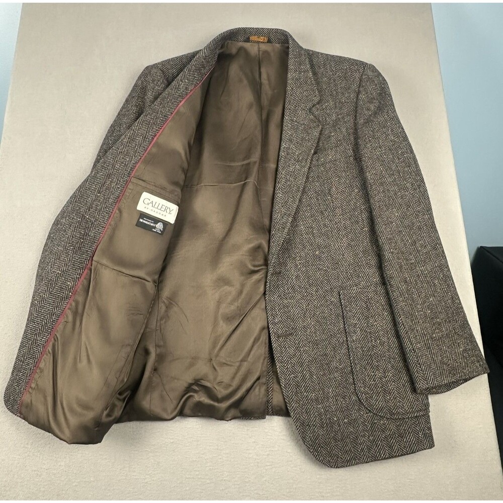 Vtg Gallery Haggar Wool 42 Brown Tweed Sport Coat Dark Academia Preppy Professor